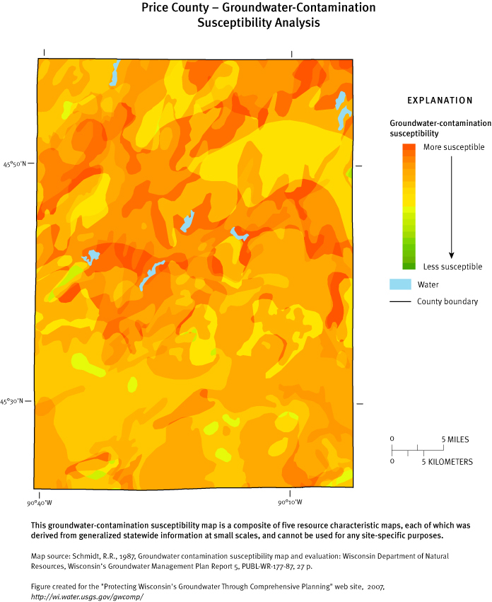 Price County Groundwater Contamination Susceptibility Analysis Map