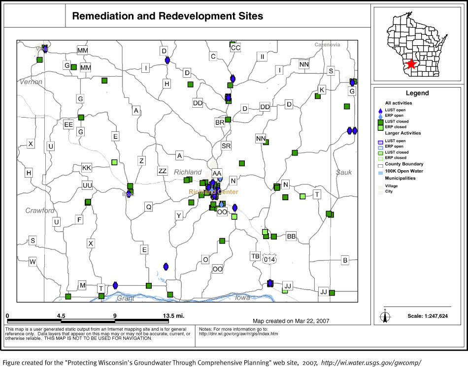 BRRTS map of contaminated sites in Richland County
