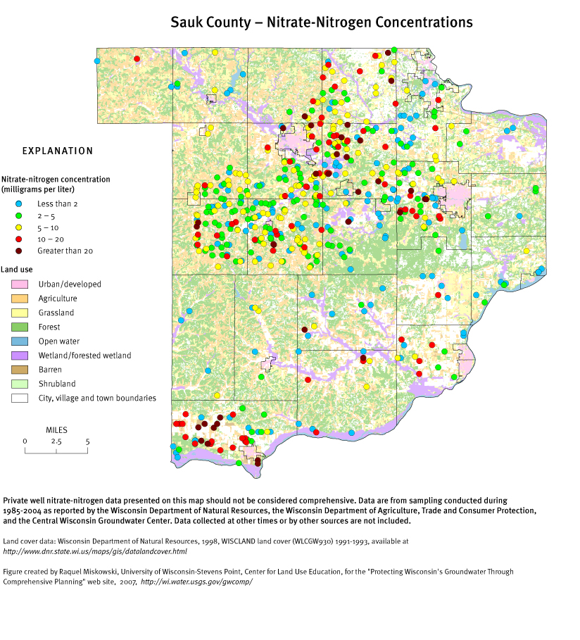 Sauk County nitrate-nitrogen concentrations