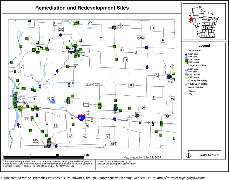 BRRTS map of contaminated sites in St. Croix County