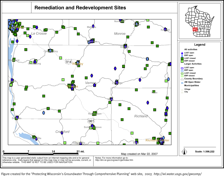 BRRTS map of contaminated sites in Vernon County