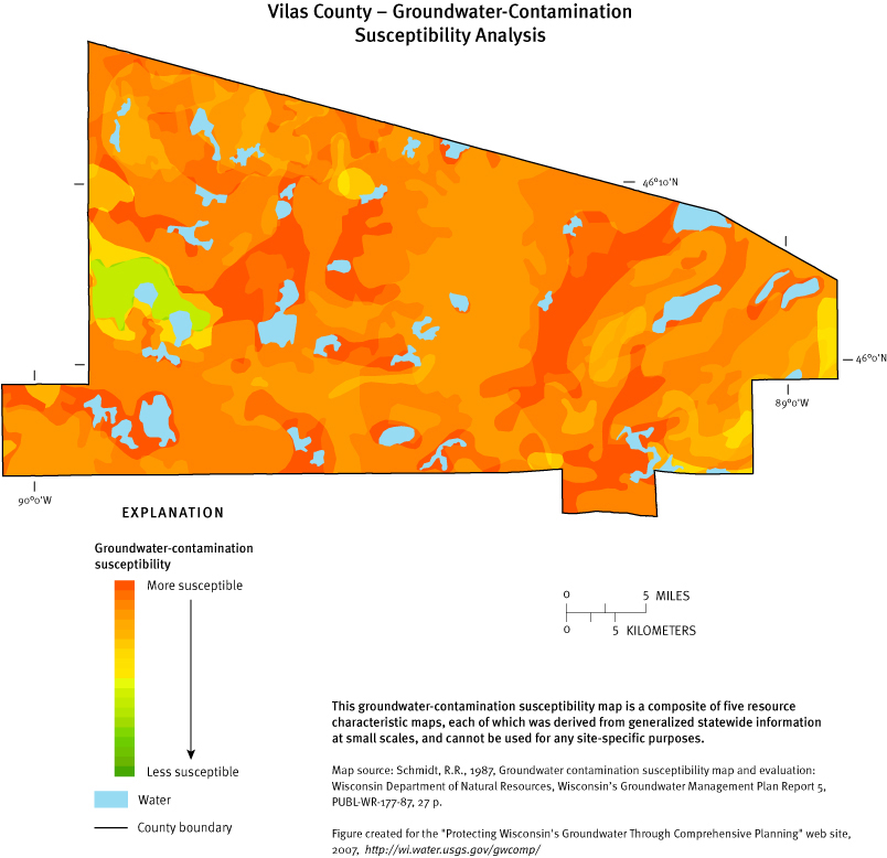 Vilas County Groundwater Contamination Susceptibility Analysis Map