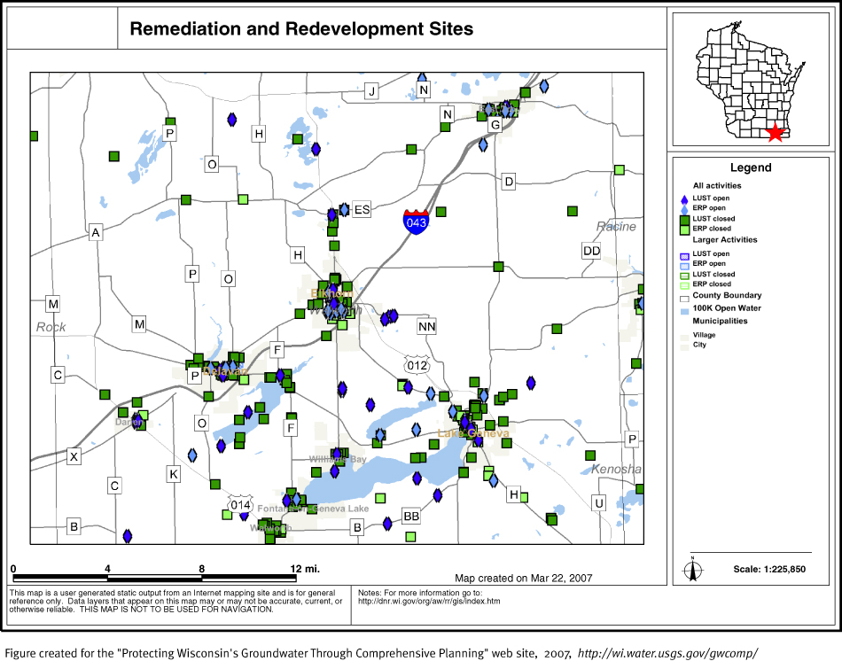 BRRTS map of contaminated sites in Walworth County