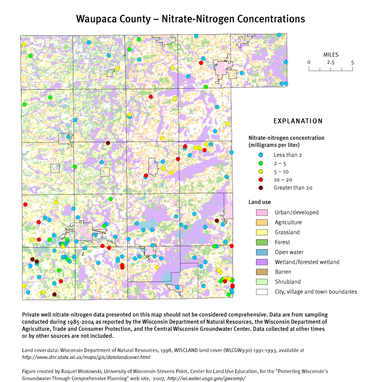 Waupaca County nitrate-nitrogen concentrations