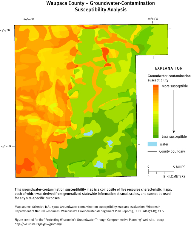 Waupaca County Groundwater Contamination Susceptibility Analysis Map