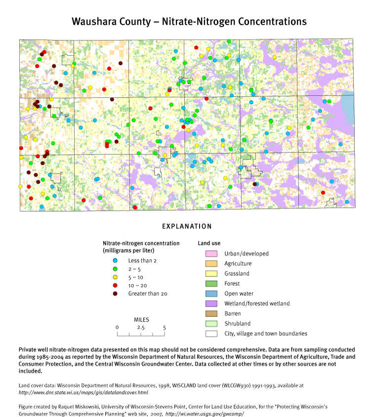 Waushara County nitrate-nitrogen concentrations
