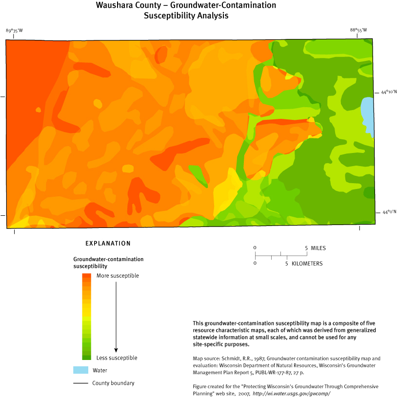 Waushara County Groundwater Contamination Susceptibility Analysis Map