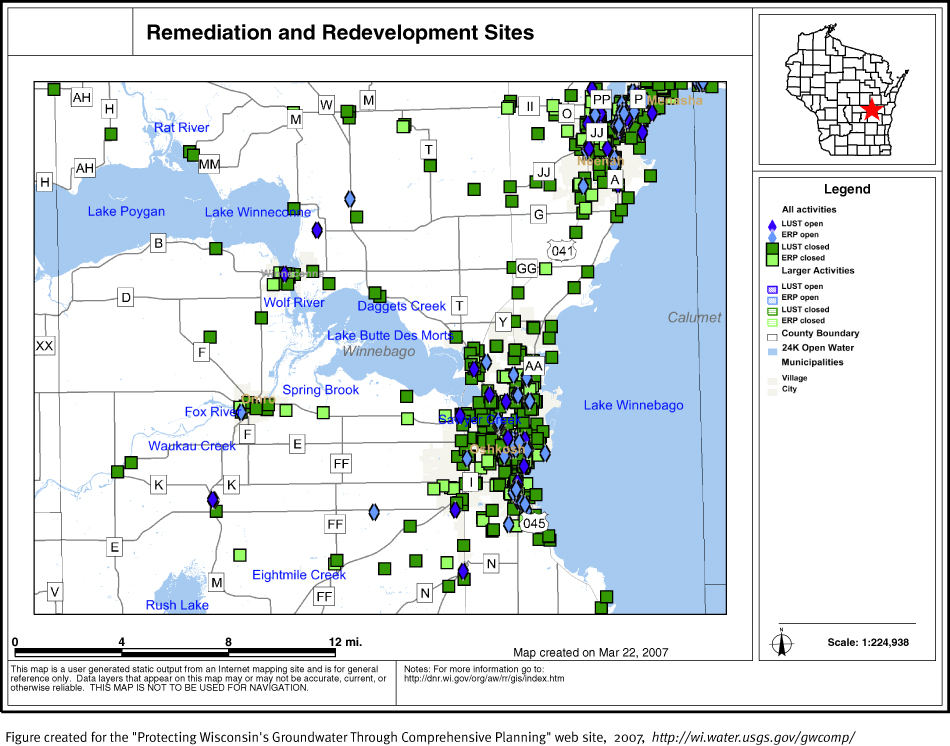 BRRTS map of contaminated sites in Winnebago County